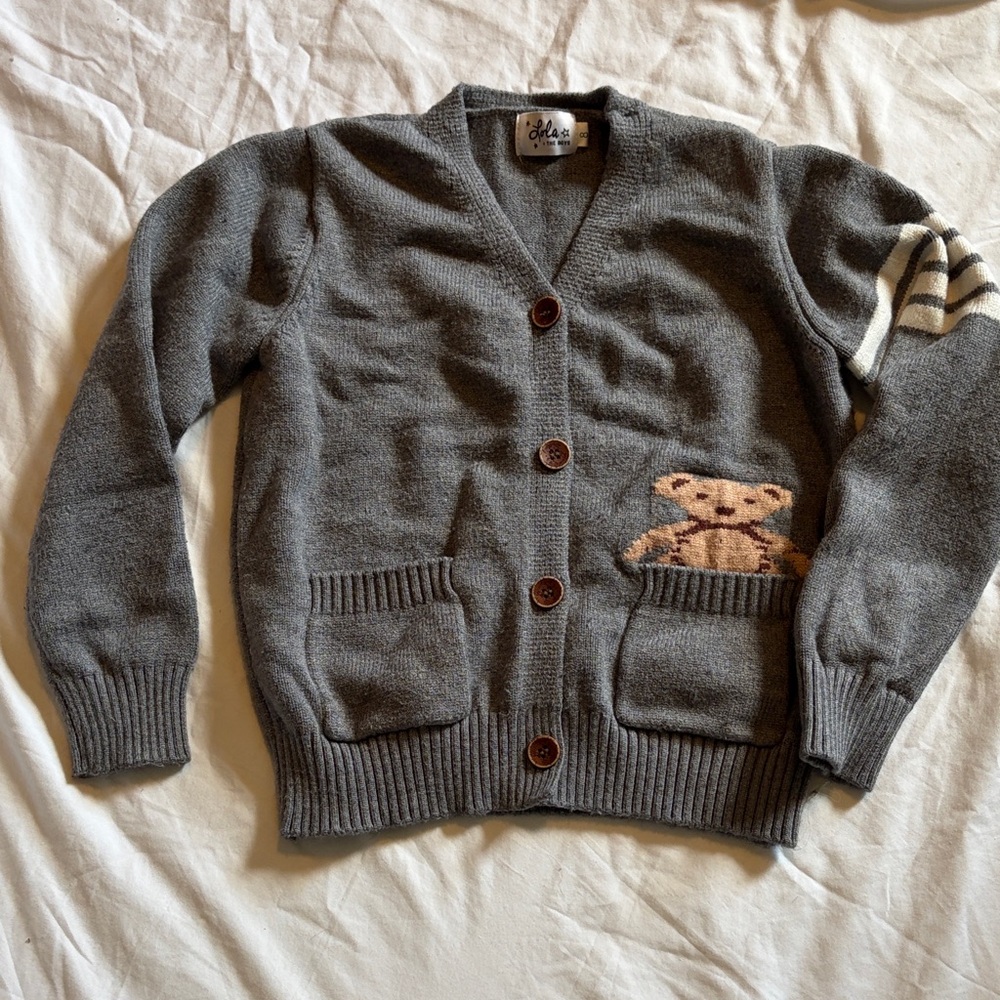 Lola + The Boys Gray Knit Cardigan with Teddy Detail